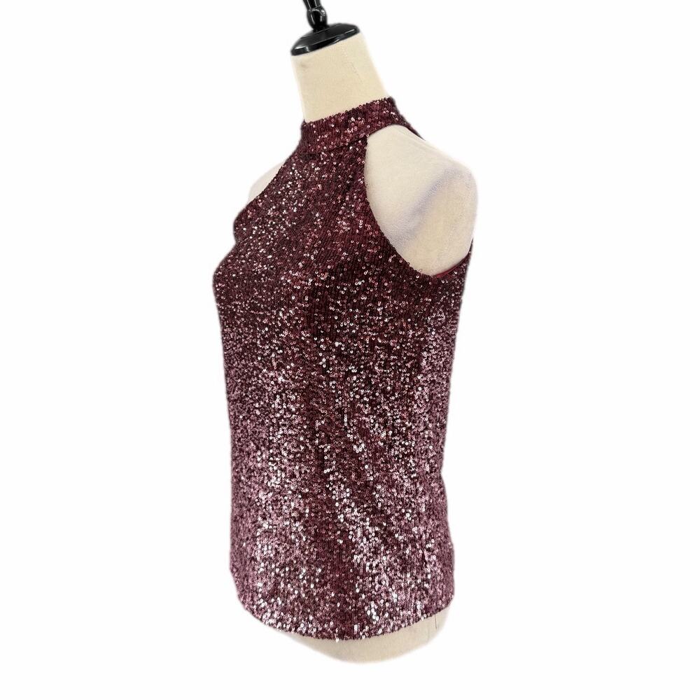 Cable & Gauge NEW Wine Maroon Sequin Halter Neck Glam Party Night Out Disco Top - Picture 3 of 10